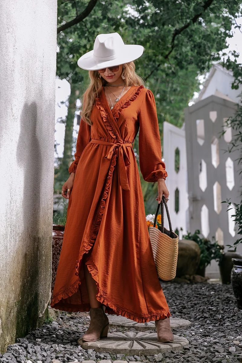 Simplee Lapel Long Sleeve Shirt Maxi Dress, Flowy Fabric, Minimal Office Long Dress