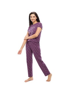 مملكة الإكسسوارات طقم نوم أنيق من القطن مطبوع عليه قلب للنساء مكون من بلوزة وبيجامة  - Image 4