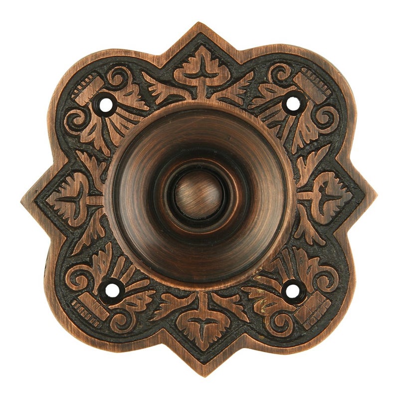 Oil Rubbed Bronze Doorbell Button – 3 3/4" x 3 3/4" – Vintage Style Push Button in Brass with Recess Mount – Antique Finish, Wired for Two-Wire Chimes, Weather Resistant, Easy DIY Installation