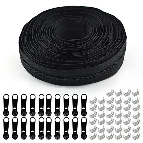 Renashed 3 Nylon Coil Zipper 10 Yards Zipper Roll for Sewing Nylon Coil with 20pcs Black Sliders and 30pcs Zippers Stops for DIY Sewing Tailor Crafts Bages Black 10Yards - Image 1