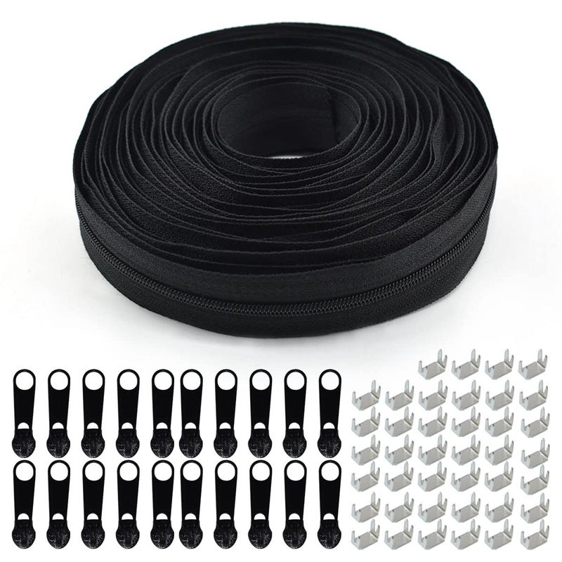 Renashed 3 Nylon Coil Zipper 10 Yards Zipper Roll for Sewing Nylon Coil with 20pcs Black Sliders and 30pcs Zippers Stops for DIY Sewing Tailor Crafts Bages Black 10Yards - Image 3