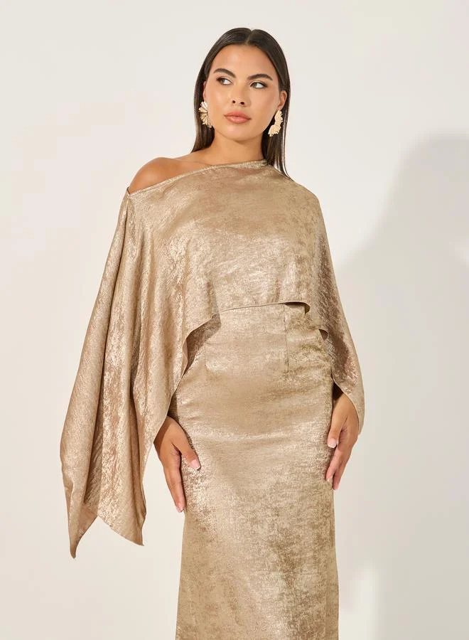 تايك تو One Shoulder Neck Cape Sleeve Midi Dress by Styli