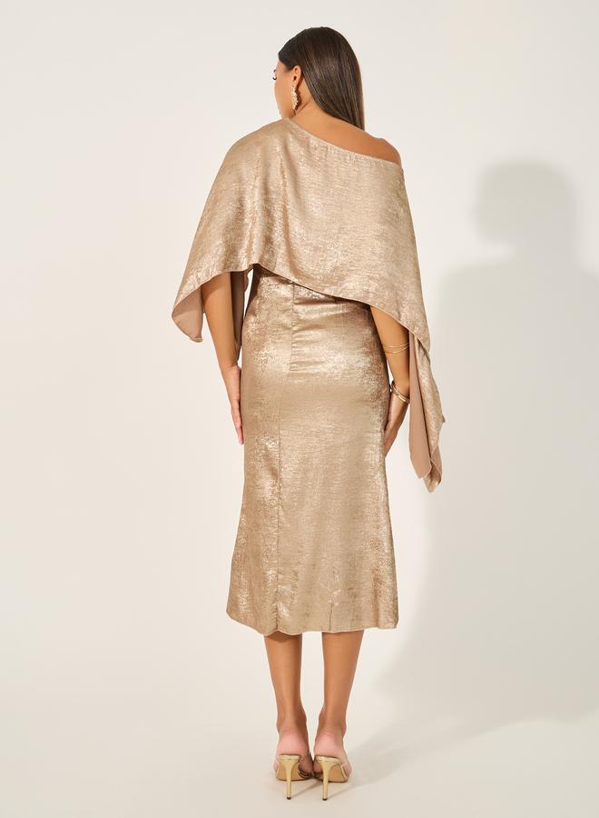 تايك تو فستان ميدي بكتف واحد وأكمام كيب - Image 5