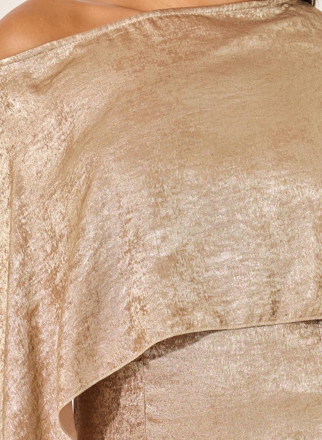 تايك تو فستان ميدي بكتف واحد وأكمام كيب - Image 4