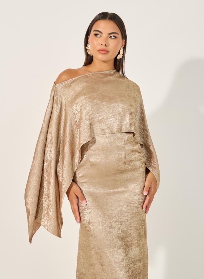 تايك تو فستان ميدي بكتف واحد وأكمام كيب - Image 3