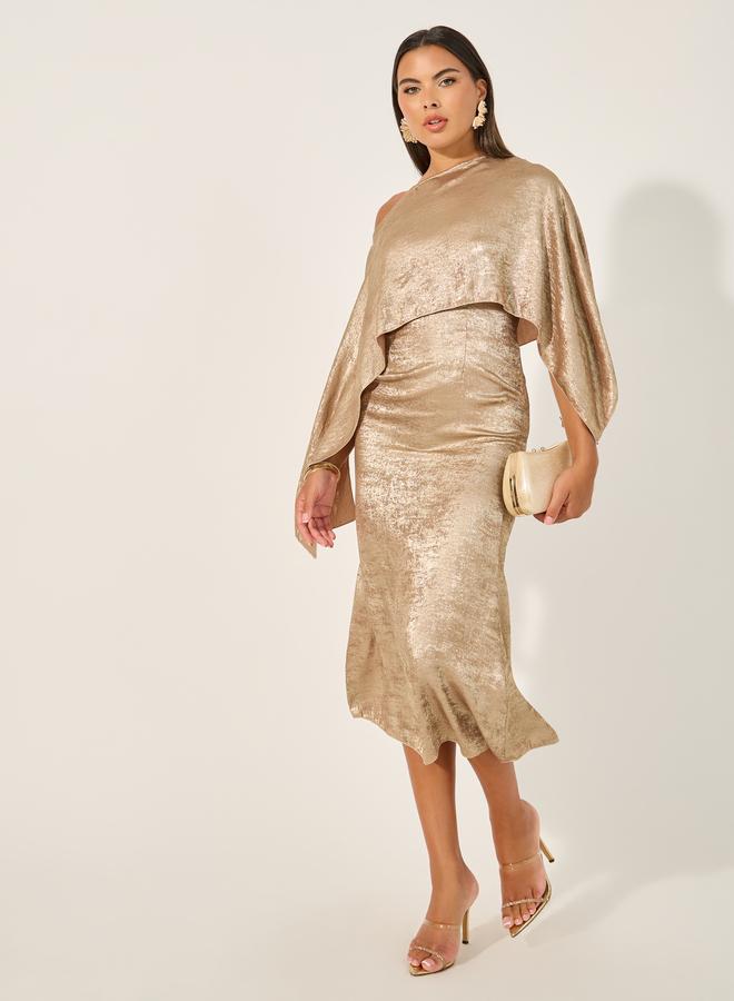 تايك تو فستان ميدي بكتف واحد وأكمام كيب - Image 2