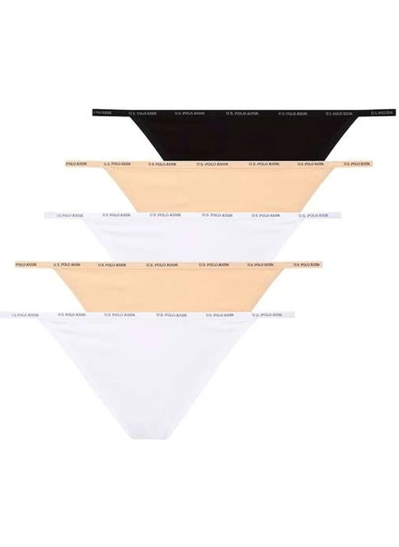 U.S. Polo Assn. 67000 Women's Black-Tan-White-Tan-White 5-Pack Thong Briefs