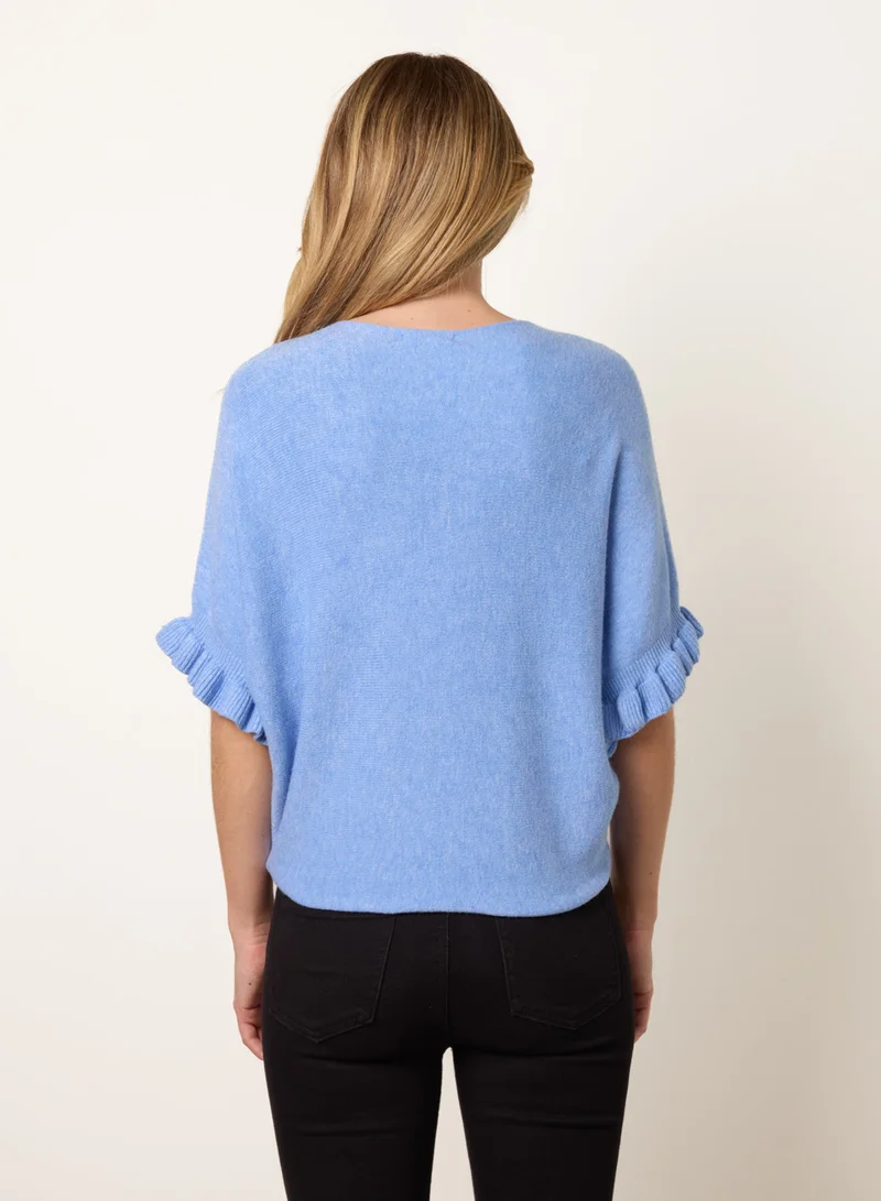 بلو فانيلا Knitted Frill Sleeve Batwing Jumper