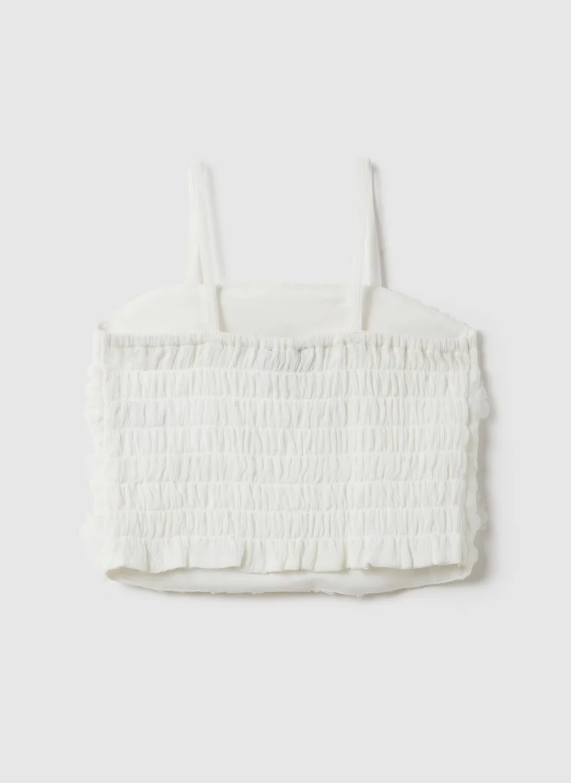 Ovs Ovs Girls' White Regular Fit Tank Top With Floral Texture