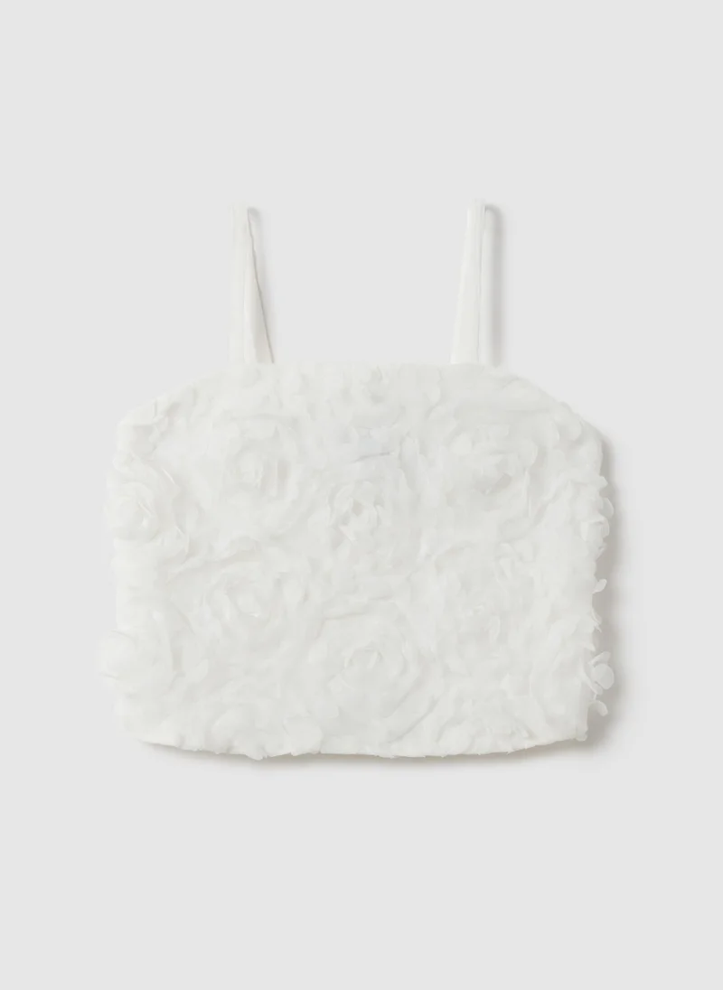 Ovs Ovs Girls' White Regular Fit Tank Top With Floral Texture