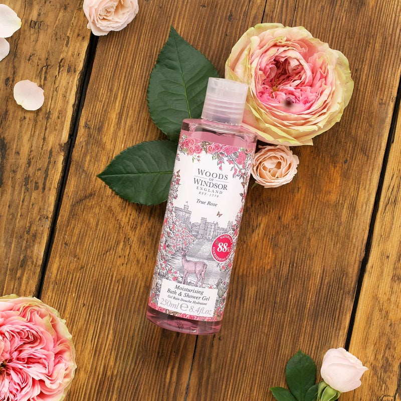 Woods of Windsor Rose Bath and Shower Gel, Womens Shower Gel with Floral White Jasmine and Ylang Ylang Notes, Moisturizing Body Wash for Women with Vitamin E, True Rose Scent 250ml - Image 2