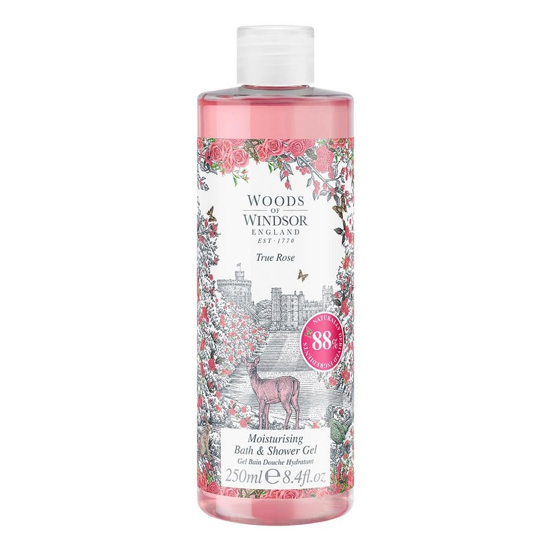 Woods of Windsor Rose Bath and Shower Gel, Womens Shower Gel with Floral White Jasmine and Ylang Ylang Notes, Moisturizing Body Wash for Women with Vitamin E, True Rose Scent 250ml - Image 1