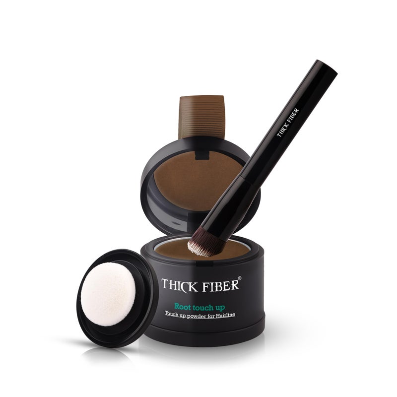 THICK FIBER Root Touch Up and Hairline Concealer Water Sweat Resistant Hair Loss Powder Set for Thinning Hair Includes Brush Light Brown - Image 2