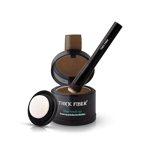 THICK FIBER Root Touch Up and Hairline Concealer Water Sweat Resistant Hair Loss Powder Set for Thinning Hair Includes Brush Light Brown - Image 1