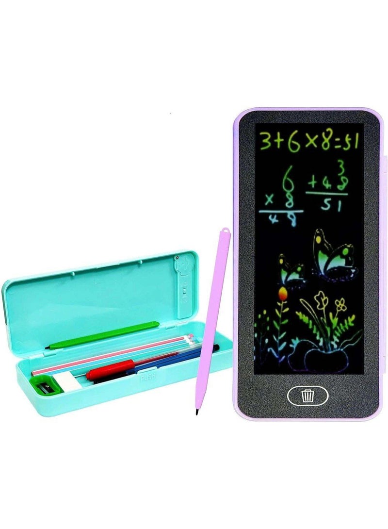 2-in-1 Pencil Case, Geometry Box with LCD Screen, LCD Graphic Writing Tablet with Pen Case, Magic Pen Box with LCD Board, Drawing Pen Bag. Kids Pencil Case with LCD Screen and Writing Pen with Erase Button, Kids Birthday Gift "Blue" - Image 1