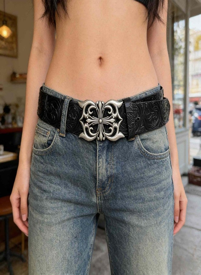 Winatehr Y2k Cross Belt Men, Black Western Emo Goth Alt Belt for Woman Men, Cowboy Cowgirl Cool Scene Grunge Belts, Womens Country Leather Thick Belts for Jeans Trendy, Punk Fashion Gothic Accessories - Image 4