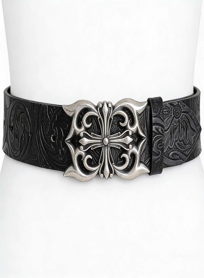Winatehr Y2k Cross Belt Men, Black Western Emo Goth Alt Belt for Woman Men, Cowboy Cowgirl Cool Scene Grunge Belts, Womens Country Leather Thick Belts for Jeans Trendy, Punk Fashion Gothic Accessories - Image 2