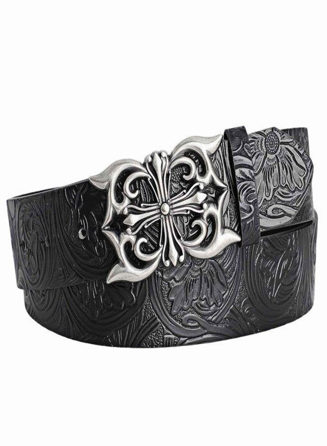 Winatehr Y2k Cross Belt Men, Black Western Emo Goth Alt Belt for Woman Men, Cowboy Cowgirl Cool Scene Grunge Belts, Womens Country Leather Thick Belts for Jeans Trendy, Punk Fashion Gothic Accessories - Image 1