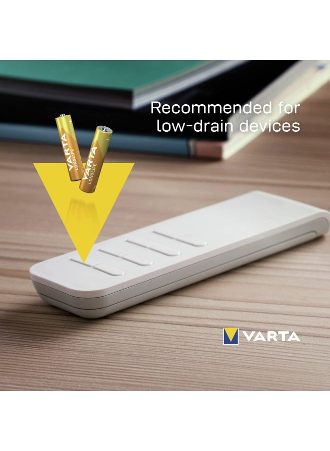 فارتا بطاريات قلوية طويلة العمر AAA MICRO LR03 1.5 فولت، 4 قطع، مسحوق موثوق به وطويل الأمد للأجهزة اليومية مثل أجهزة التحكم عن بعد وأجهزة الراديو وساعات التنبيه والمزيد، عمر تخزين طويل وتصميم مقاوم للماء - ذهبي - Image 4