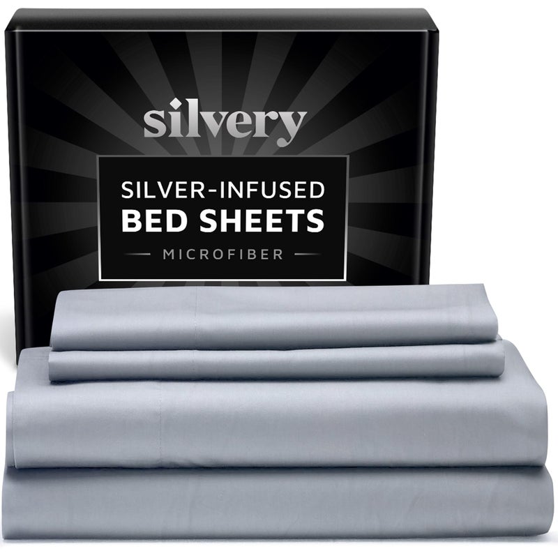 Silvery Silver Infused Bed Sheets Set - Ultra-Soft Temperature-Regulating Fabric with Self-Cleaning Technologyâ„¢ That Stays Fresh 3X Longer for Hygienic Sleep (Gray, Split King) - Image 1