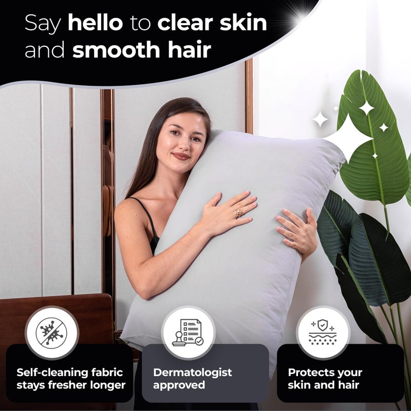 Silvery Silver Infused Bed Sheets Set - Ultra-Soft Temperature-Regulating Fabric with Self-Cleaning Technologyâ„¢ That Stays Fresh 3X Longer for Hygienic Sleep (Gray, Split King) - Image 4