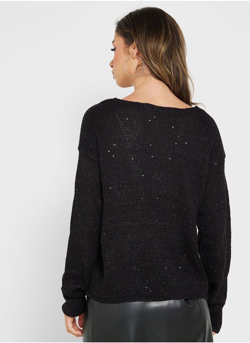 VERO MODA - V-Neck Shimmer Sweater - Image 1
