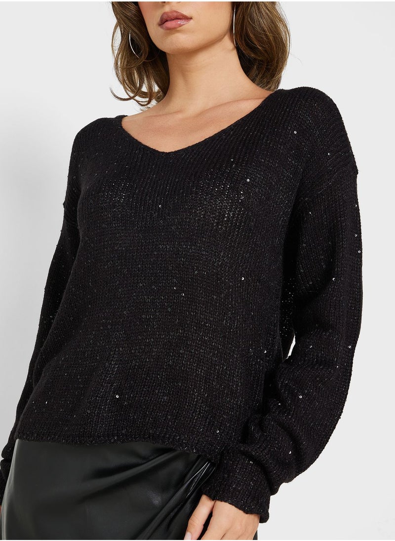 VERO MODA - V-Neck Shimmer Sweater - Image 1