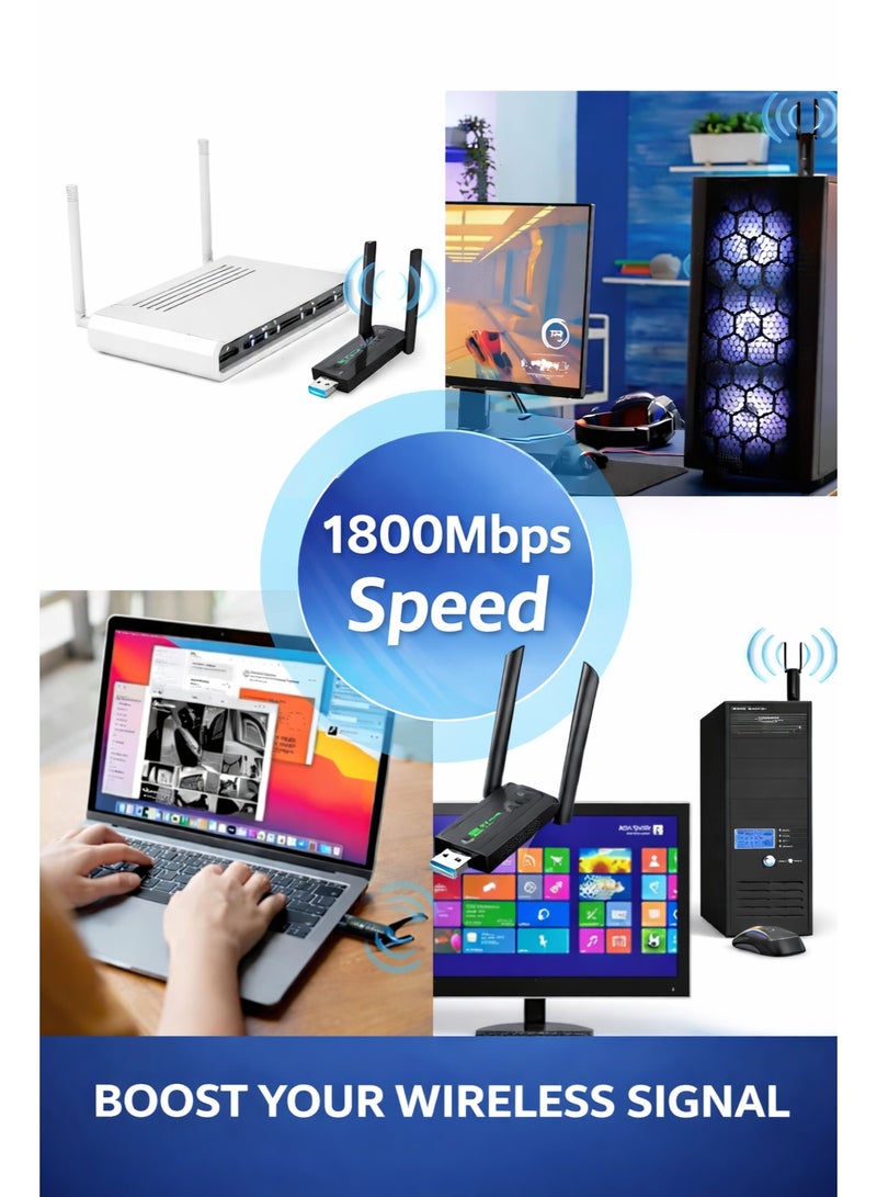 CABLE CONV 1800Mbps Mini Wireless USB 3.0 Adapter Black – 2.4GHz WiFi Dongle High-Speed for PC/Laptop - Image 2