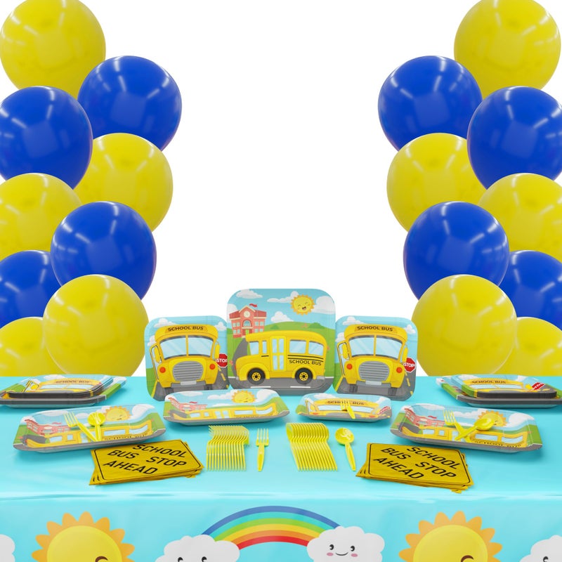 Blue Orchards School Bus Deluxe Party Supplies Pack 122 Pieces for 16 Guests School Bus Party Supplies School Bus Birthday Plates and Napkins School Graduation Decorations Transportation Party Blue Orchards - Image 2