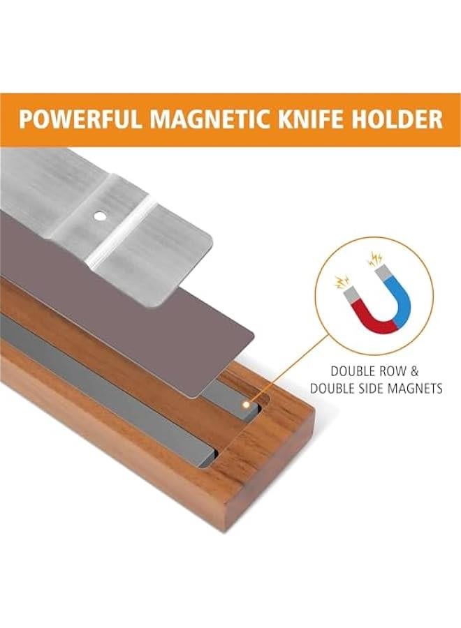 Acacia Wood Magnetic Knife Strip | 16 Inch | Modern, Light Brown Style | Professional Knife Holder - view 2