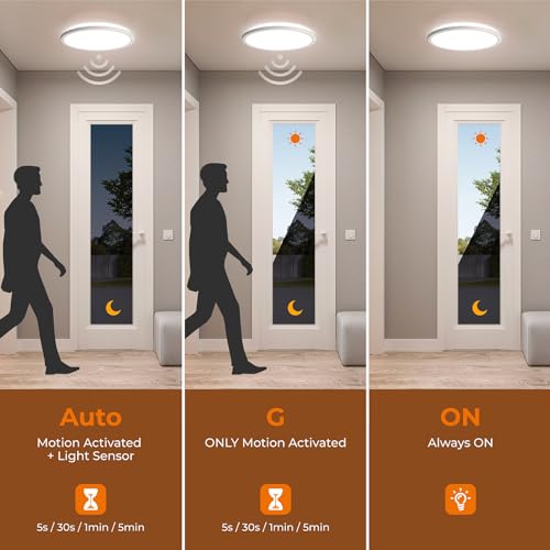Matane Motion Sensor LED Ceiling Light with Remote, 12 Inch Wired Flush Mount Ceiling Light 3000K 4000K 5000K, 2400LM Dimmable Motion Sensor Light Indoor for Closet Hallway Laundry Stairs White - Image 5