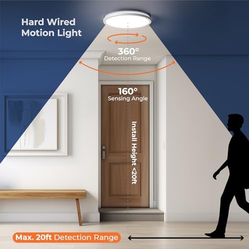 Matane Motion Sensor LED Ceiling Light with Remote, 12 Inch Wired Flush Mount Ceiling Light 3000K 4000K 5000K, 2400LM Dimmable Motion Sensor Light Indoor for Closet Hallway Laundry Stairs White - Image 4