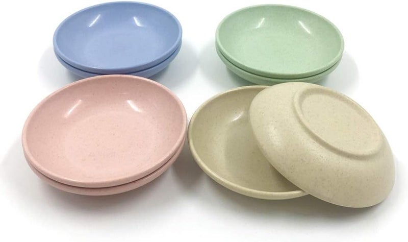 USonline911 طبق صلصة ضحل القاع من قش القمح مع أطباق غمس وأطباق توابل وطبق خردل لصلصة الصويا والخل والكاتشب وباربكيو - عبوة من 8 ألوان متعددة - Image 1