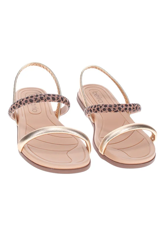 بيرا ريو Beira Rio Ladies Flat Sandals Golden | Made In Brazil