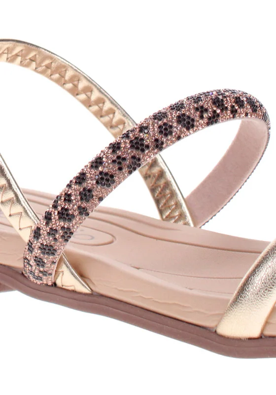 بيرا ريو Beira Rio Ladies Flat Sandals Golden | Made In Brazil