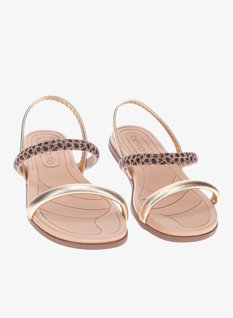 Beira Rio Golden Beira Rio Ladies Flat Sandals Golden | Made In Brazil for Women | Best Price UAE