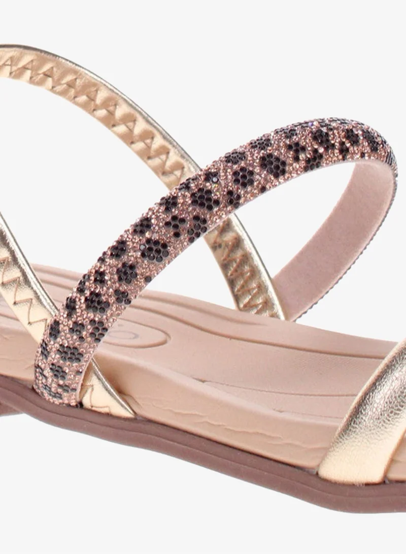Beira Rio Golden Beira Rio Ladies Flat Sandals Golden | Made In Brazil for Women | Best Price UAE