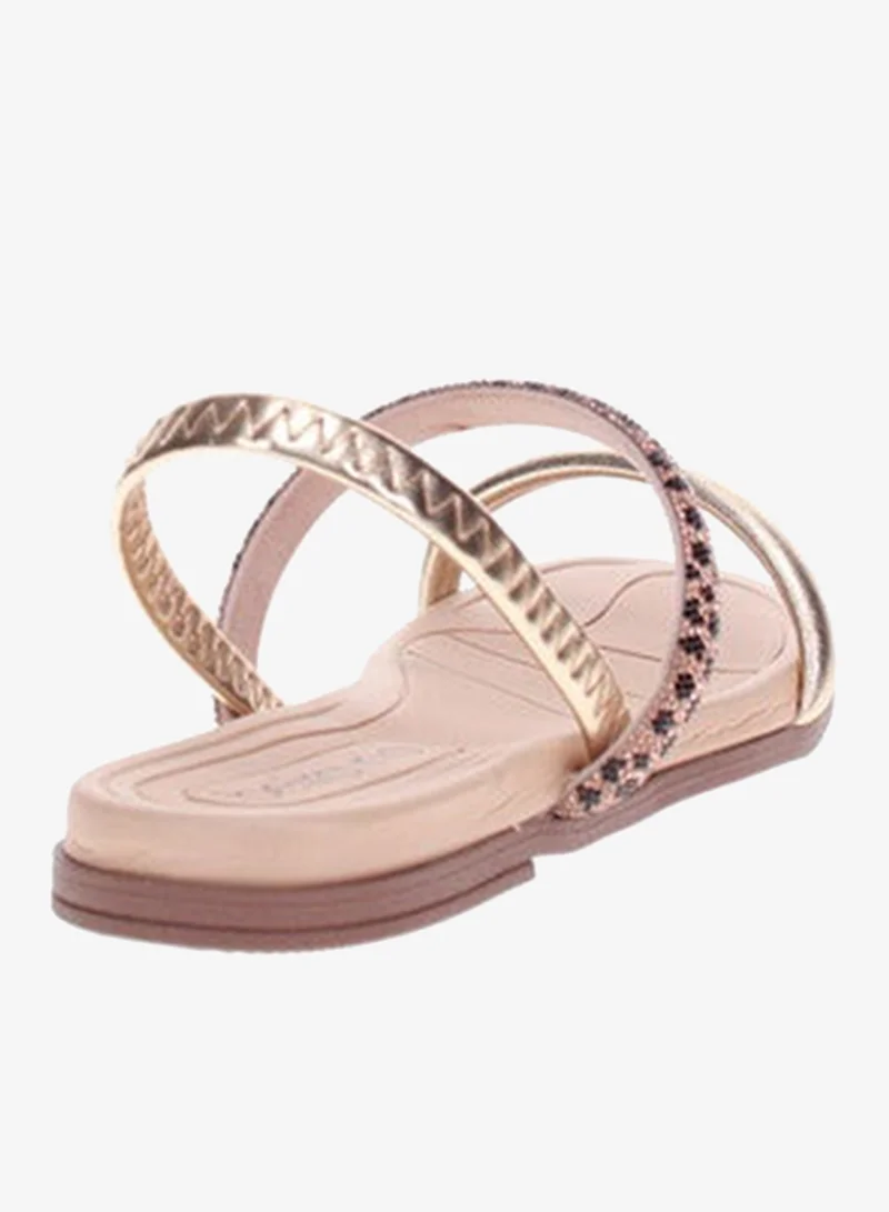 Beira Rio Golden Beira Rio Ladies Flat Sandals Golden | Made In Brazil for Women | Best Price UAE