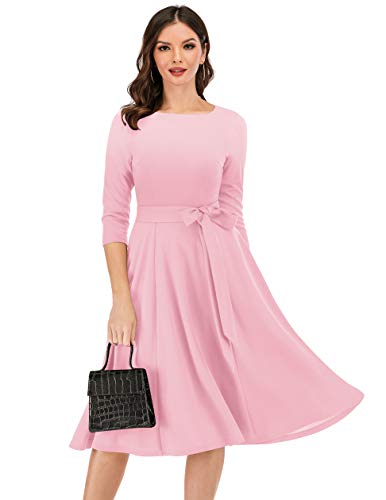 DRESSTELLS Women's Cocktail Dresses, Formal Wedding Guest Holiday Tea Party Dress Knee Length, Long Sleeve Bridesmaid Graduation Evening Baby Shower Brithday Gala Modest Aline Fit Flare, Pink 2XL - Image 4