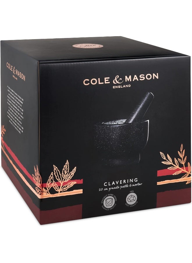 Cole & Mason H122126 Clavering Grey Pestle and Mortar Set, Spice Grinder/Herb Grinder, Granite, 20cm Diameter - Image 2