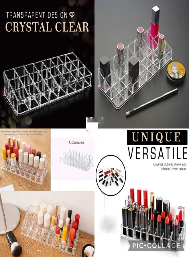 QUIRA Clear Acrylic Lipstick Organiser, 24 Compartments, Crystal Display Storage Stand for Makeup - Image 2