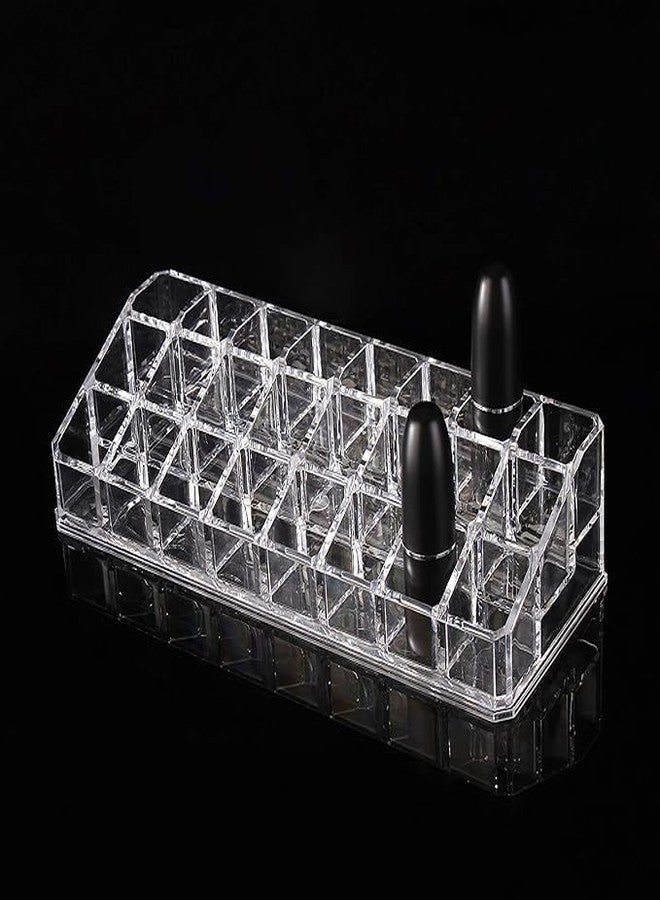 QUIRA Clear Acrylic Lipstick Organiser, 24 Compartments, Crystal Display Storage Stand for Makeup - Image 1