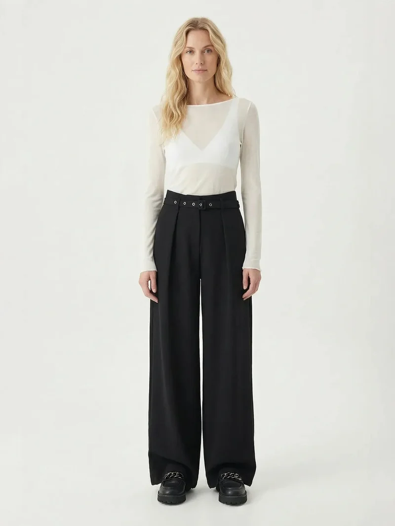 Happiness İstanbul ISTANBUL Pleated Belted Wide Leg Trousers