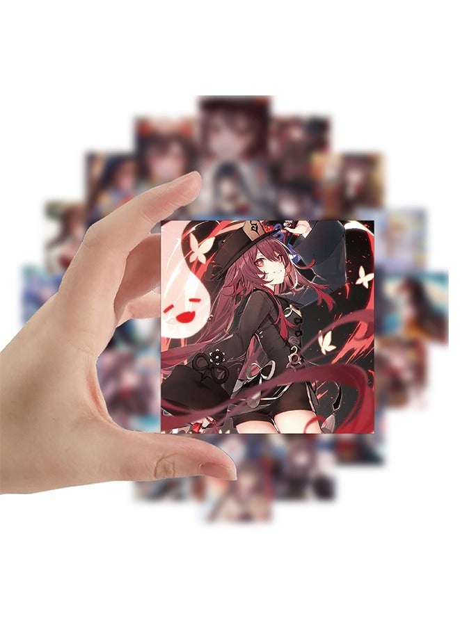 60Pcs Genshin Hu Tao Anime Stickers for Laptop Suitcase Skateboard Graffiti Luggage Cartoon Stickers