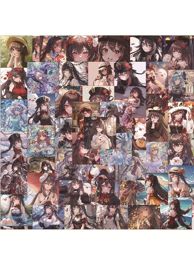60Pcs Genshin Hu Tao Anime Stickers for Laptop Suitcase Skateboard Graffiti Luggage Cartoon Stickers
