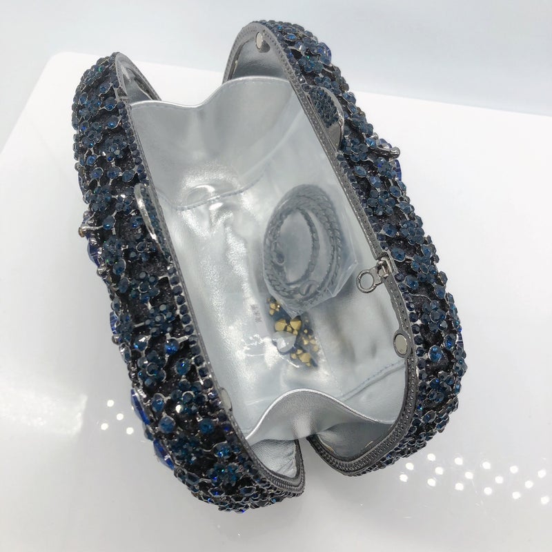 New Style Heart-Shaped Flower Diamond-Encrusted Evening Bag, Hollow Metal Hard Case Full Of Diamonds, Banquet Clutch Bag Handbag - Image 3