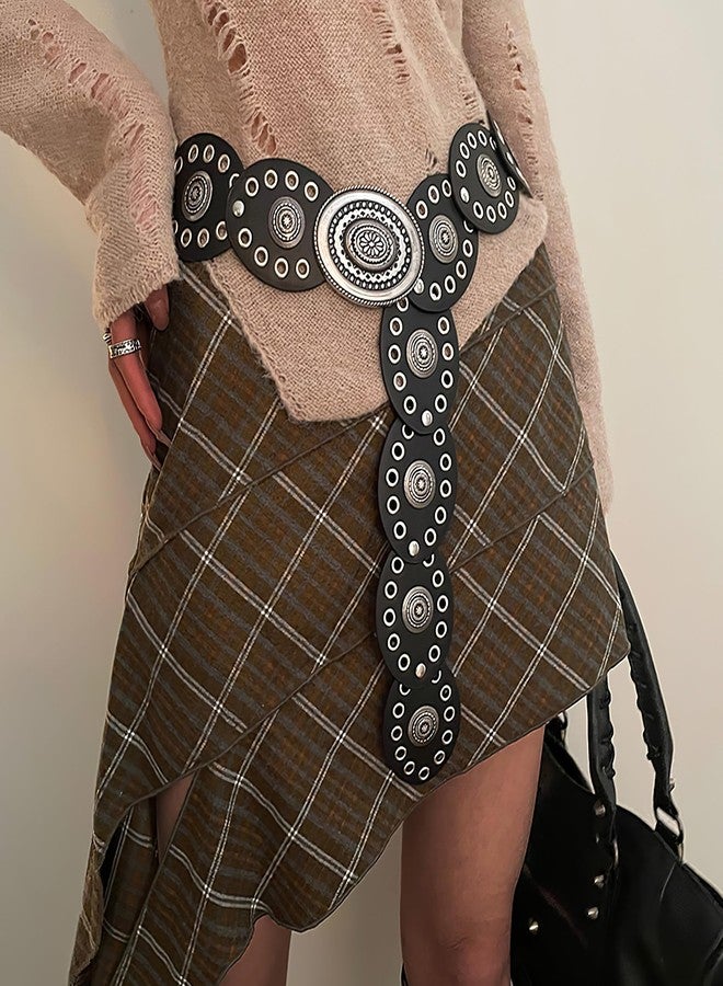 ويبي حزام نسائي من الجلد الأسود من WHIPPY، بتصميم بيضاوي مجوف، مناسب لفساتين وحفلات الموسيقى والجينز، مقاس خصر يصل إلى 33 بوصة. - Image 5