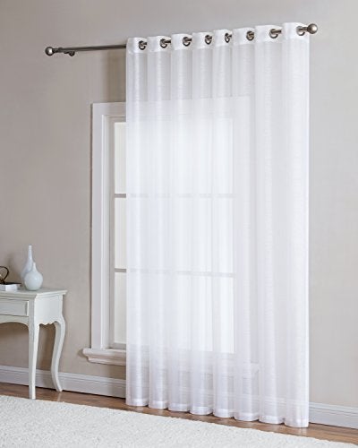 LinenZone Sheer White Patio Door Curtains. Extra Wide Curtains for Sliding Doors. Elegant Glass Door Curtains for Living Room, Kitchen, Dining Room or Family Room. (Karina 102 x 96, White) - Image 1