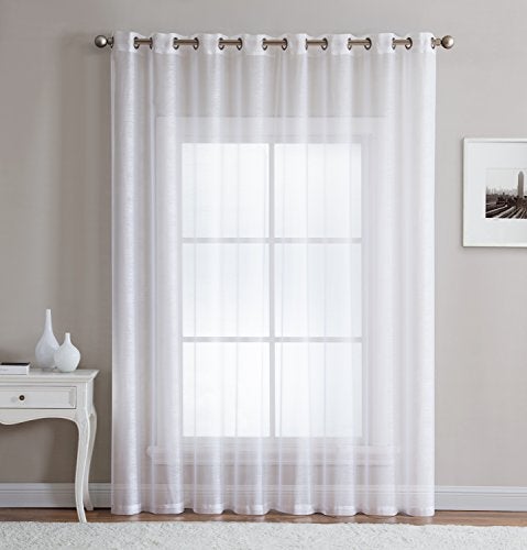 LinenZone Sheer White Patio Door Curtains. Extra Wide Curtains for Sliding Doors. Elegant Glass Door Curtains for Living Room, Kitchen, Dining Room or Family Room. (Karina 102 x 96, White) - Image 2