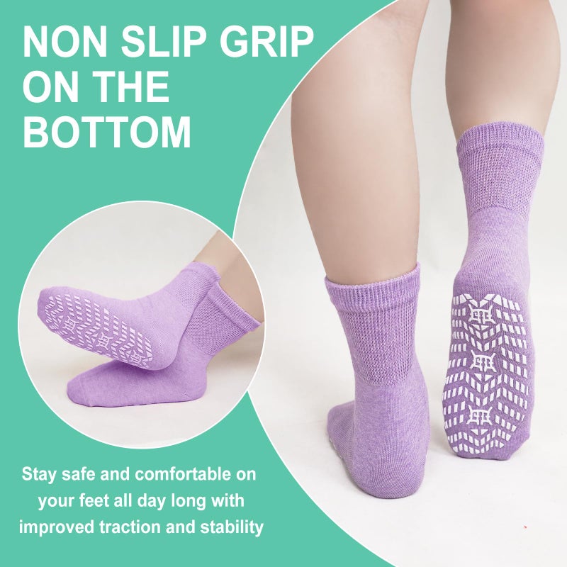 CaiDieNu Non Slip Socks for Women: Non Skid Crew Grip Socks with Gripper for Elderly Pregnant Hospital Slipper Grippy 5 Pairs Mixed Colors Medium - Image 3